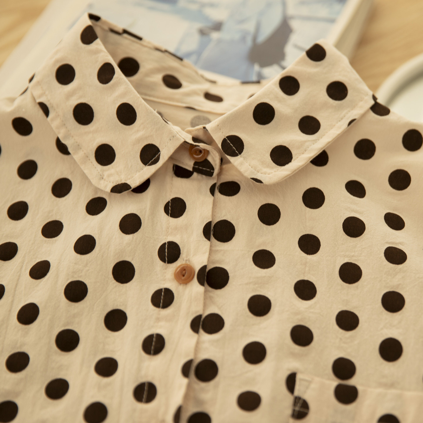 甜卷羊 春新法式复古纯棉波点打底衬衫女长袖宽松显瘦娃娃领衬衫,女装/女士精品,衬衫,淘宝优惠券,粉丝福利购,淘宝优惠卷