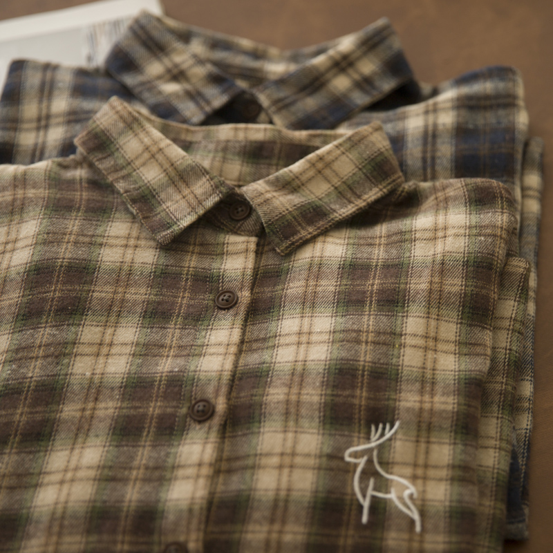 美式街头复古格子长袖衬衫