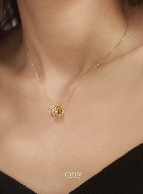 「罗马假日」转运珠三环项链天然贝母高级圆圈吊坠金色颈链锁骨链
