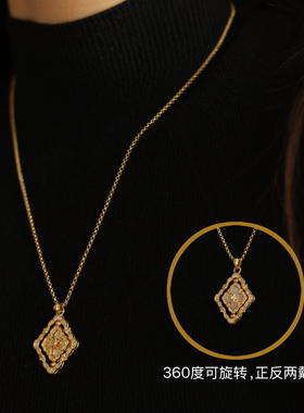 CVON 四叶草项链女轻奢小众设计感高级双面锁骨链颈链毛衣链配饰