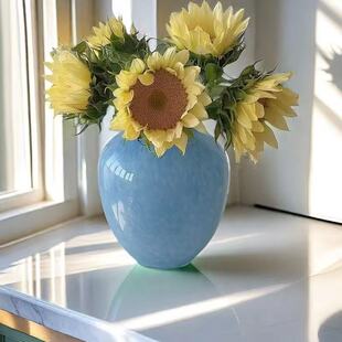 简约现代风蓝色玻璃花瓶高级感居家客厅花瓶插花瓶装饰摆件高颜值