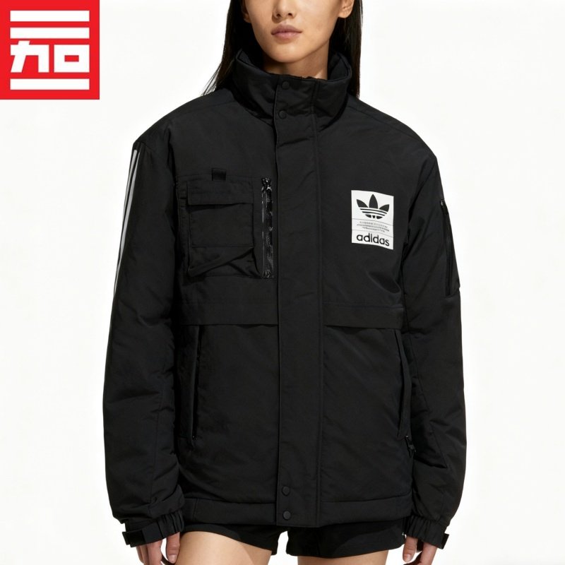 Adidas阿迪达斯三叶草男子工装立领休闲百搭保暖夹克棉服H66011