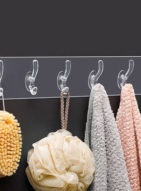 强力粘胶挂钩厨房壁挂 6连排钩浴室墙上免打孔塑料无痕挂架挂衣钩