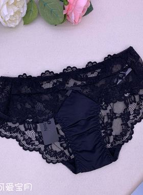 韩国ullala bvb性感内裤女镂空蕾丝中腰棉裆黑色三角裤