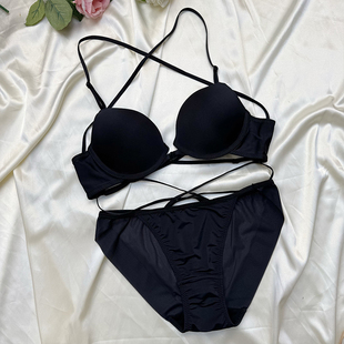 韩国ullala乌拉拉纯欲性感前扣美背软钢圈内衣舒适纯色交叉带文胸