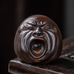网红搞怪丑萌打哈欠小人头茶宠摆件精品紫砂可养个性茶玩盖置摆件