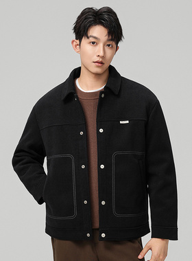 工装风翻领短款羽绒服男军绿色休闲百搭夹克外套绒子含量90%