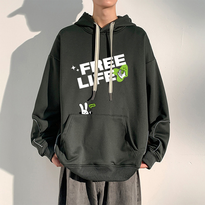 美式印花连帽卫衣男女情侣装