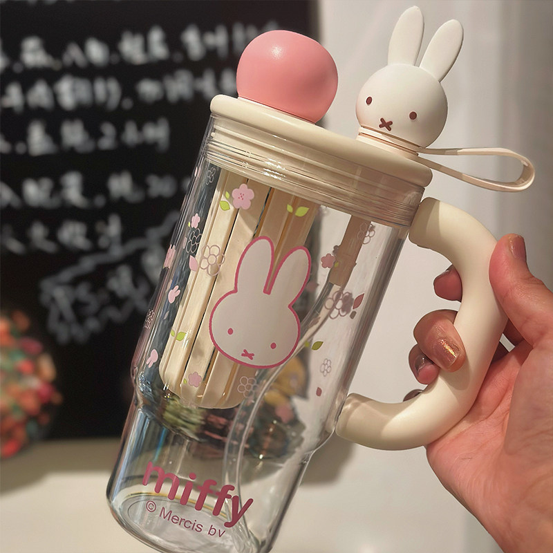 可爱米菲吸管杯正版卡通大容量冰霸杯少女心便携茶隔双饮随手水杯
