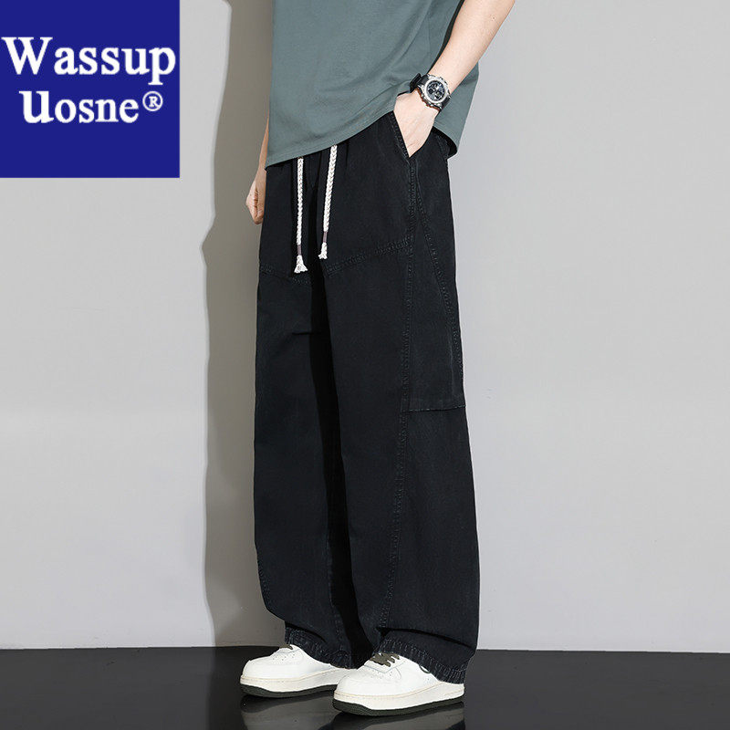 Wassup Uosne大码阔腿宽松百搭潮流日系工小个子原男士天丝哈伦裤