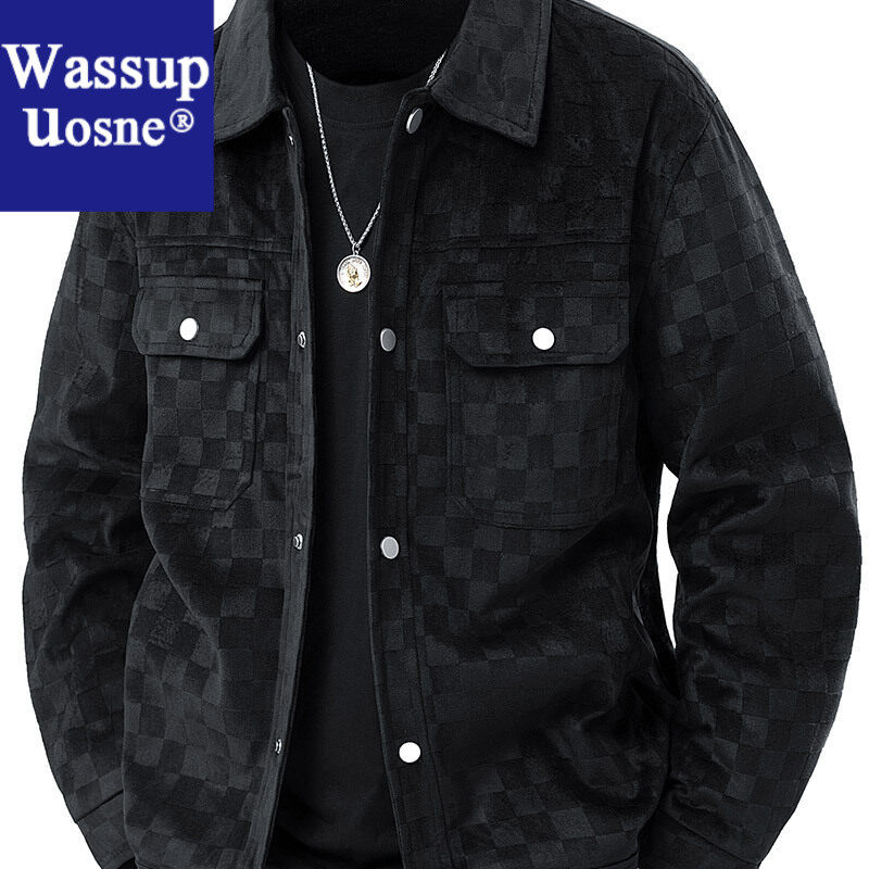 Wassup Uosne新款男款春装外套夹克翻领长袖聚酯纤维100常规款青