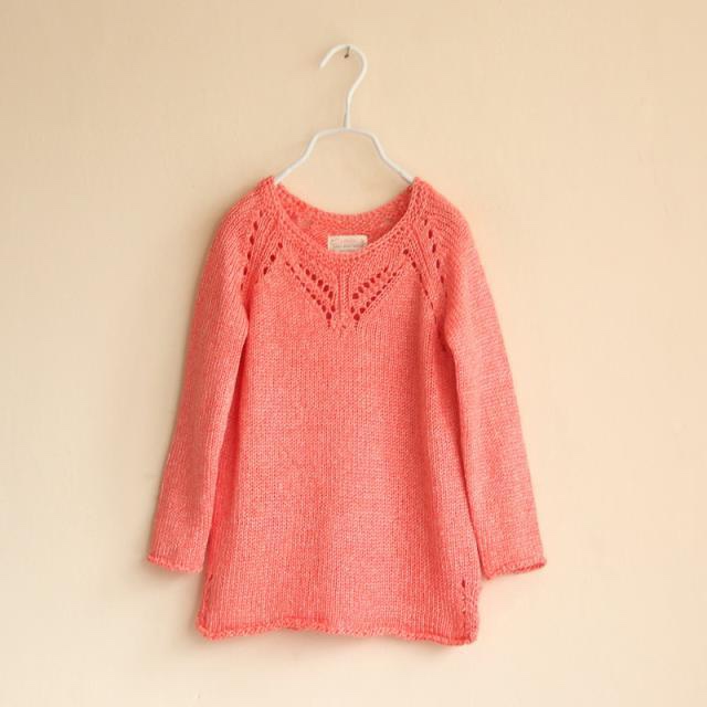 羊毛镂空钩花领针织毛衣中长款浅橙色直身春秋外套特价清仓不退换