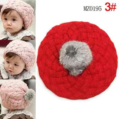 秋冬款 韩版 宝宝贝蕾帽 兔毛球球帽 套头帽 儿童帽 宝宝帽 80g