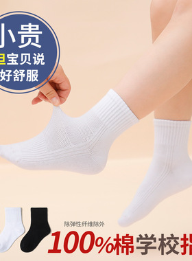 儿童袜子夏季薄款棉袜男童女童白色学生袜春秋白袜短袜无骨中筒袜