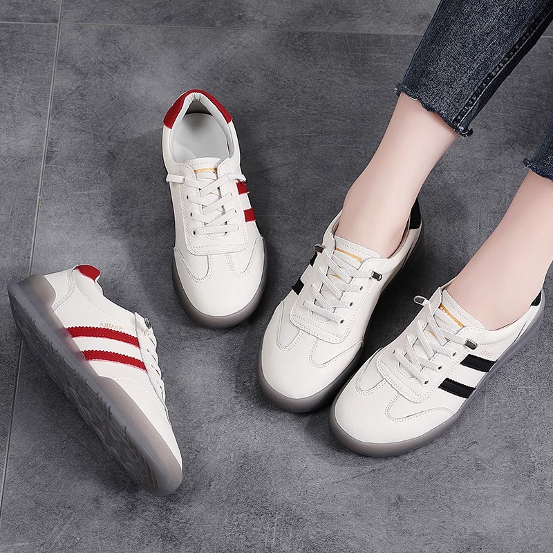 2025新款四季小白鞋女休闲妈妈鞋健步软底牛筋底真皮女鞋德训鞋