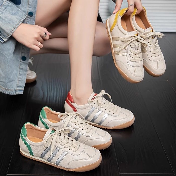 春秋季复古百搭经典德训鞋女2025新款软底真皮女鞋休闲运动阿甘鞋