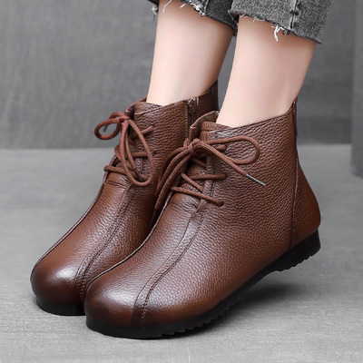 冬季加绒牛筋软底真皮妈妈棉鞋