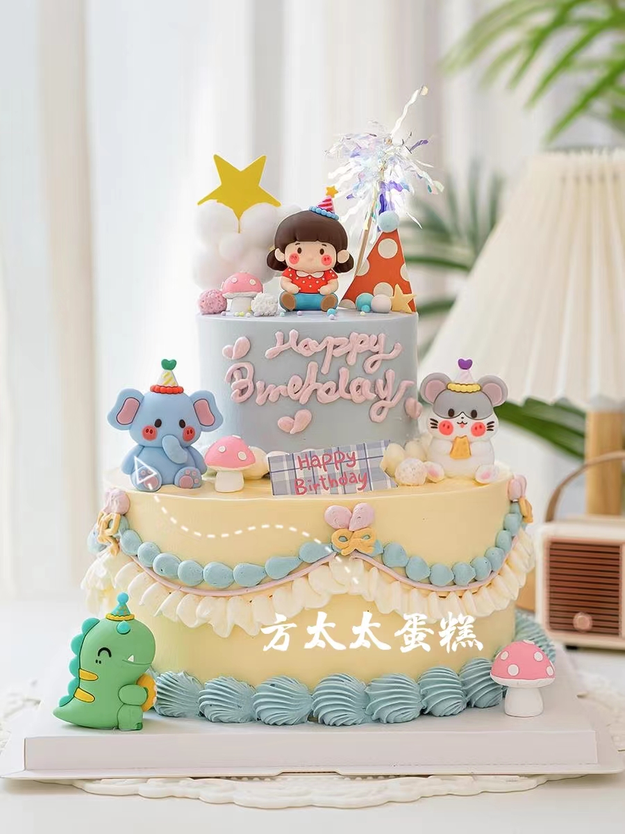 上海儿童双层生日蛋糕百天双满月男女宝宝百日宴100天周岁同城 送