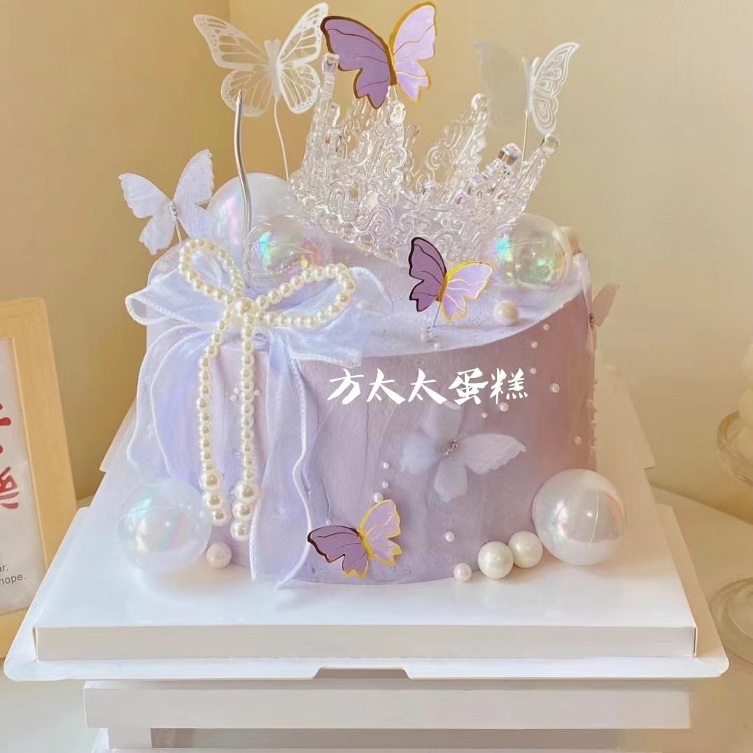 上海冰淇淋仙女珍珠蝴蝶结水晶皇冠钻石HB送女神唯美水果生日蛋糕