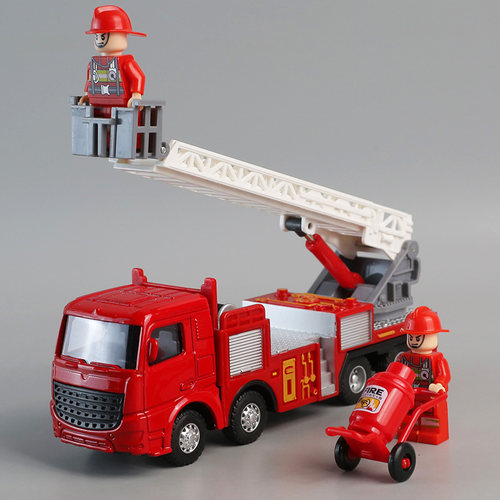儿童合金消防车惯性耐摔云梯车城市救援升降车消防栓人偶套装玩具