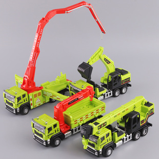 合金工程车运输车模型儿童惯性挖吊车重型挖掘机玩具车混凝土泵车