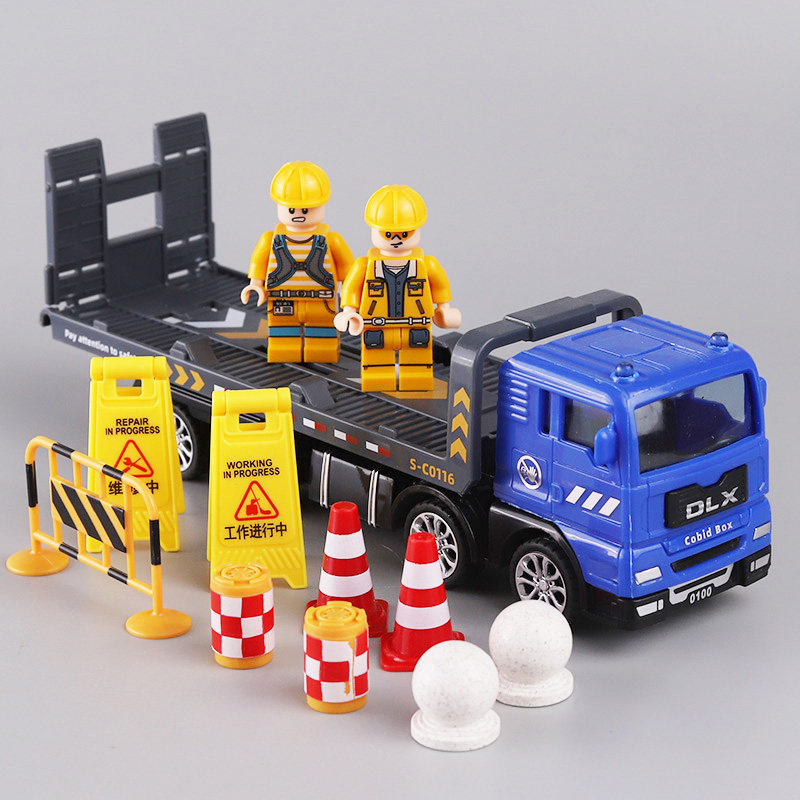 道路维修运输车儿童滑行耐摔小汽车平板翻斗车城市抢险路障摆件