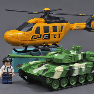 开盖救援直升机玩具旋转螺旋桨战斗机男孩宝宝仿真军事坦克车模型