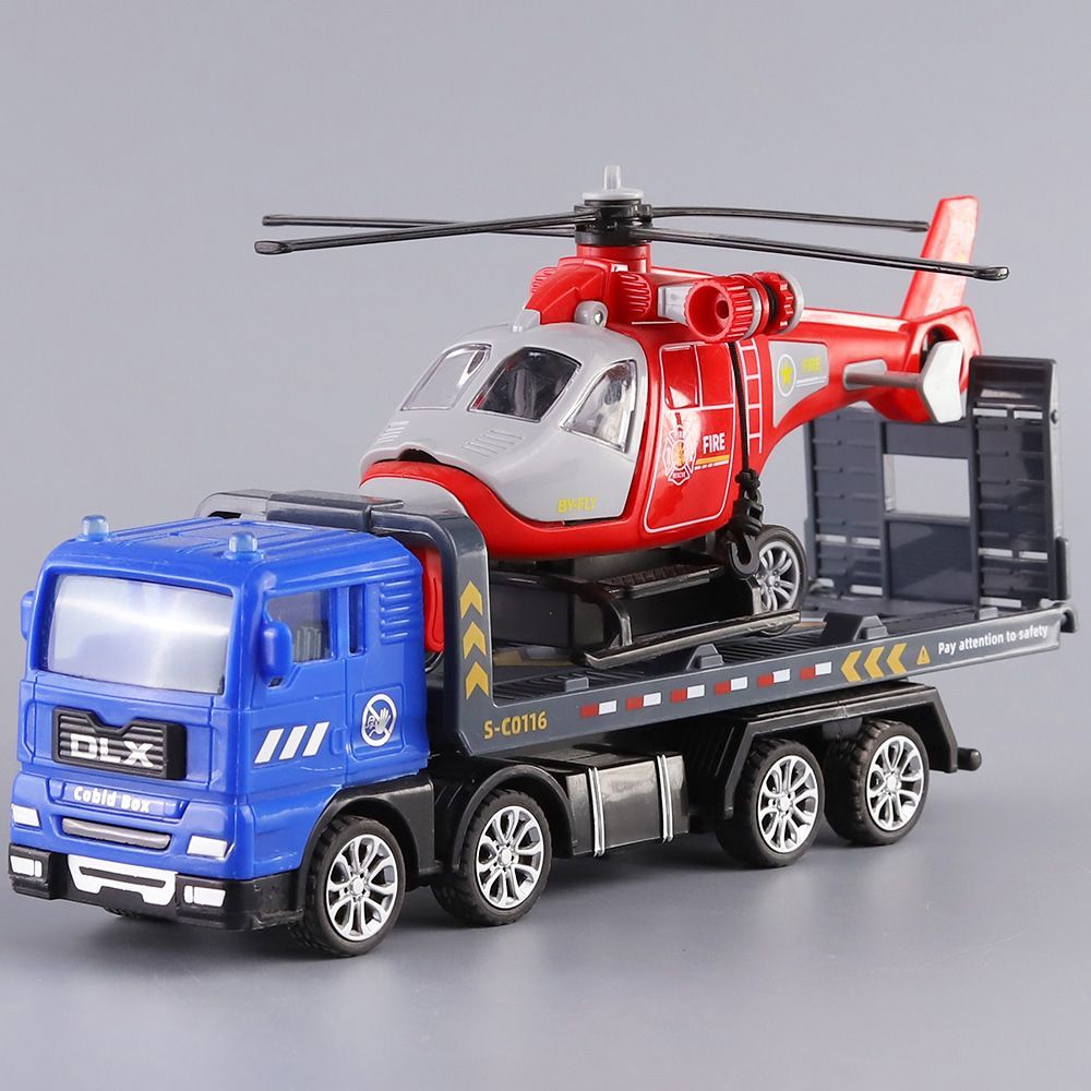 直升机运输车玩具儿童仿真小汽车惯性救援飞机模型滑行平板拖车