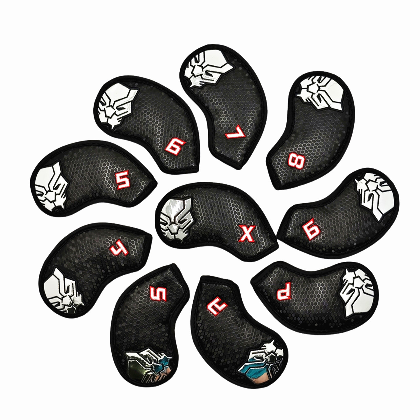 黑豹 曼威英雄高尔夫铁杆套 磁吸立体蜂巢耐用10只小巧贴合杆头套