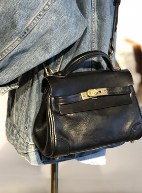 范足2米~铂金包！手工复古真皮包女斜挎小包植鞣牛皮单肩迷你女包