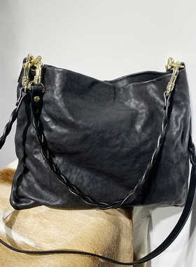 JU好看~浓烈皮感！复古真皮单肩女包斜挎包休闲胎牛皮包女纯皮包