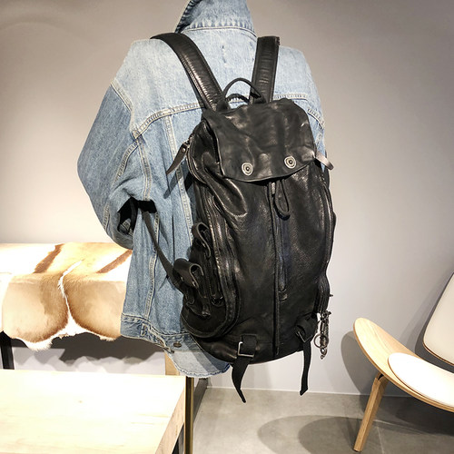 暗黑sao做旧牛皮双肩包情侣大包