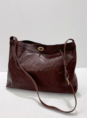 轻便随性~植鞣牛皮托特包女包意大利皮复古大容量女士真皮斜挎包