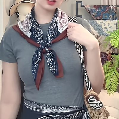 新款棉麻小方巾丝巾腰带三角围巾