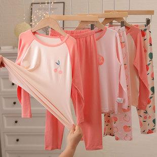 套装 儿童睡衣女童春秋季 秋衣秋裤 莫代尔棉家居家服中大童长袖 薄款