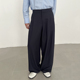 COLN藏青色宽松直筒多道褶垂感休闲西裤