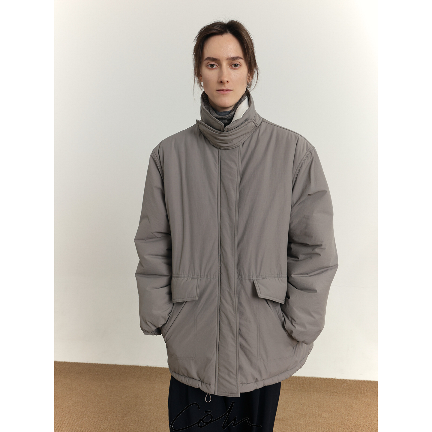 秋冬加厚羊羔毛翻领宽松棉服