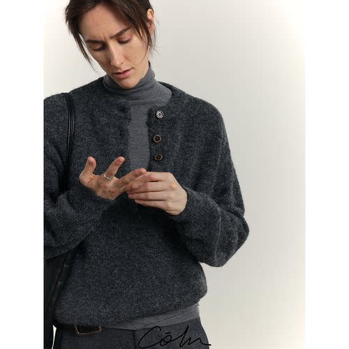 COLN极简风亨利领加厚套头毛衣