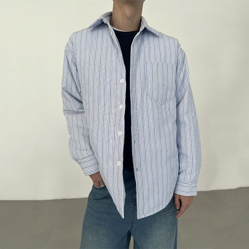 极简风宽松加厚秋冬条纹棉服