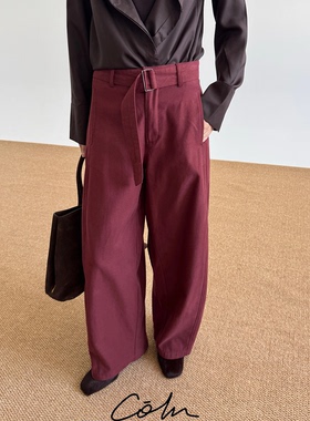 COLN腰带休闲裤用宽松轮廓知晓何为自在用馥郁的红铭记秋天的浪漫