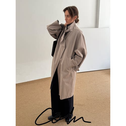 COLN秋新无扣立领宽松风衣外套