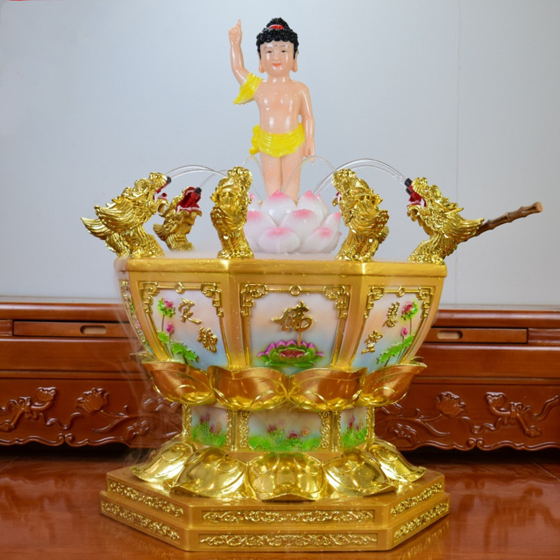 中式九龙喷水浴佛盆唯我独尊太子像九龙吐水浴佛盆释迦牟尼佛摆设