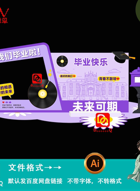 紫色校园风毕业季主题美陈物料拍照框设计异型kt板装饰素材ai模板