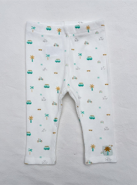 仅9M/法单mots婴儿春秋华夫格打底裤原单男女宝宝可爱8-9分裤子