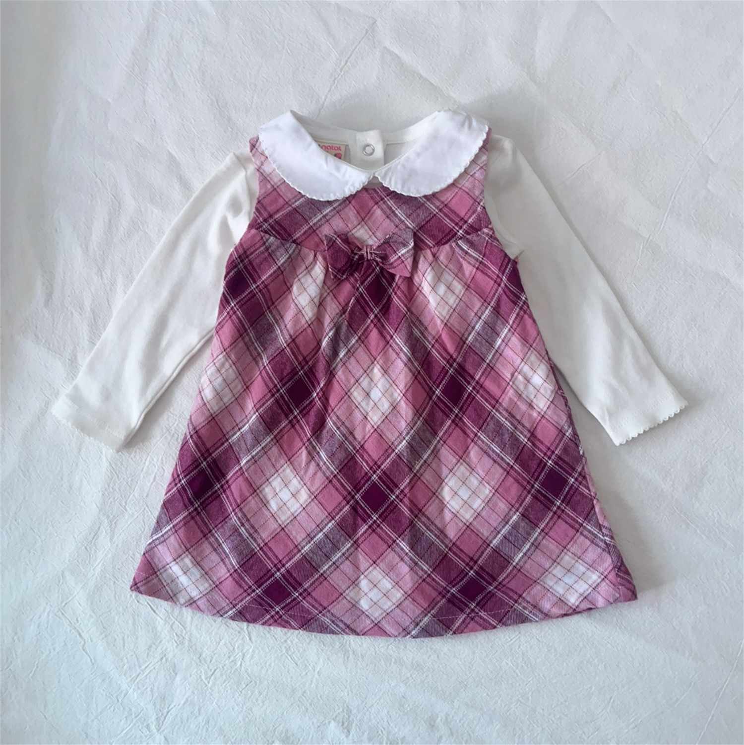 6-24M英国Geo*rge女宝宝春秋背心裙婴儿公主百日周岁格子款连衣裙