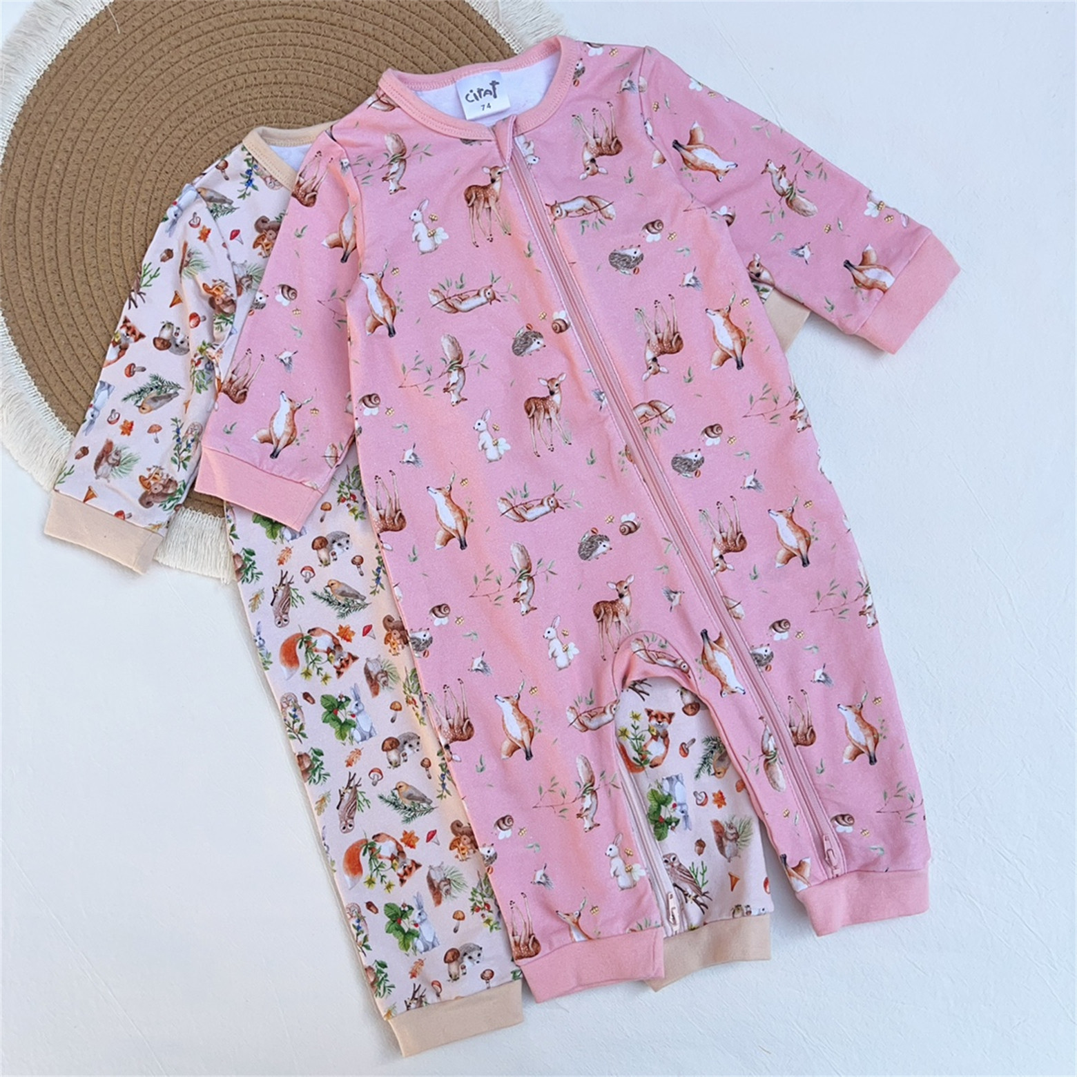 68-86码/澳洲春秋毛圈拉链连体衣外贸单女宝宝INS百日公主长爬服