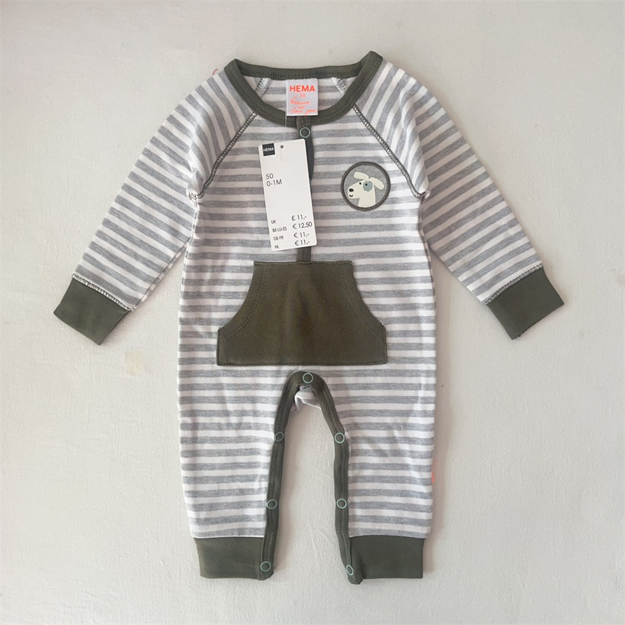 50-56码外贸新生婴儿早产儿毛圈连体衣原单男女宝宝条纹长爬服