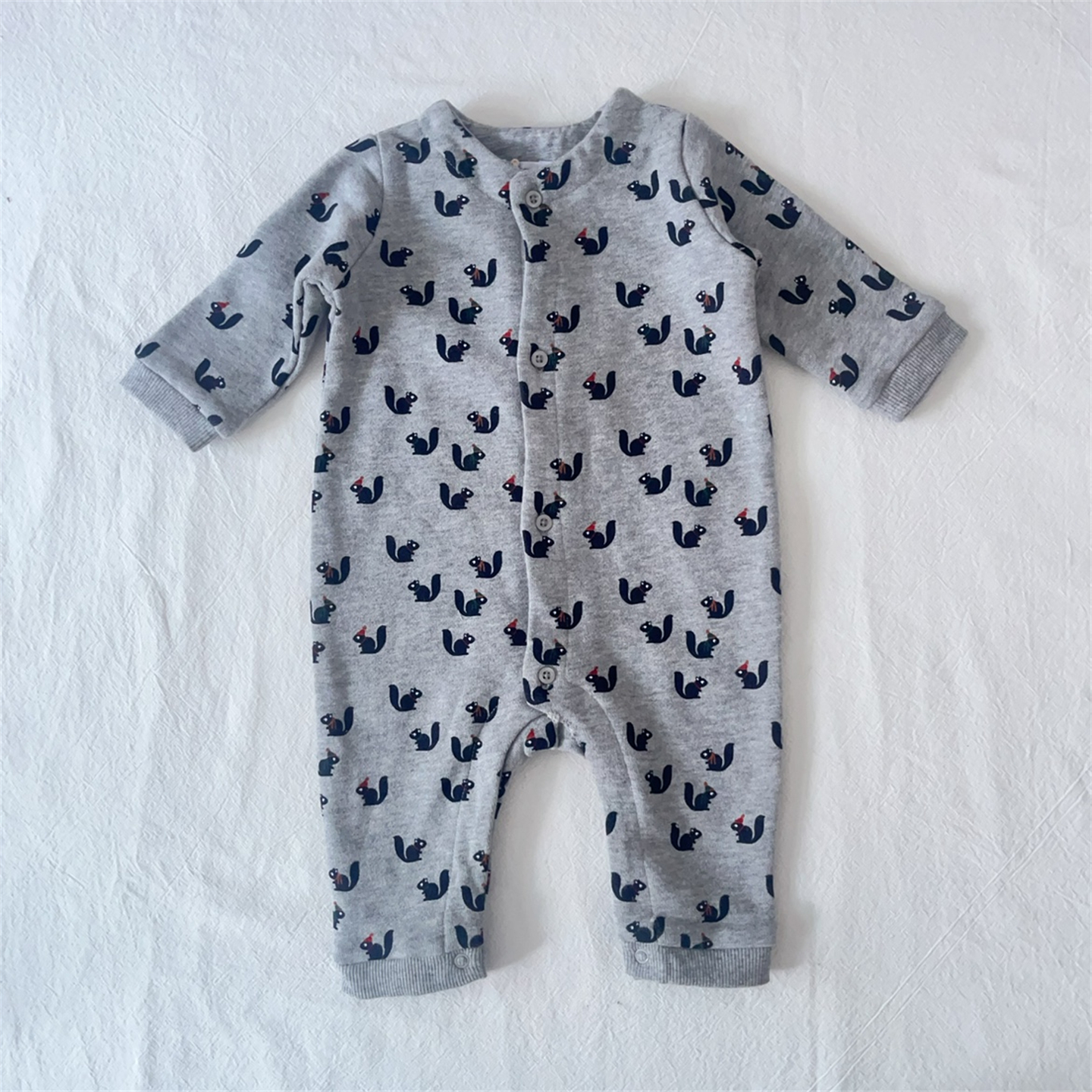 1-3M/法单新生婴儿早产儿秋冬毛圈拉绒连体衣男女宝宝INS风长爬服