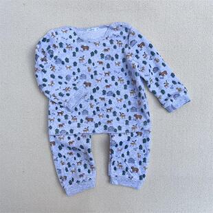 12-36M/法单boutchou婴儿天鹅绒套装男宝宝INS居家上衣裤子两件套