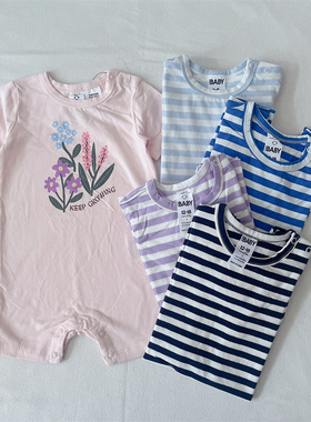 澳洲单cottonon婴儿短袖平角爬 男女宝宝INS风条纹包屁衣哈衣爬服